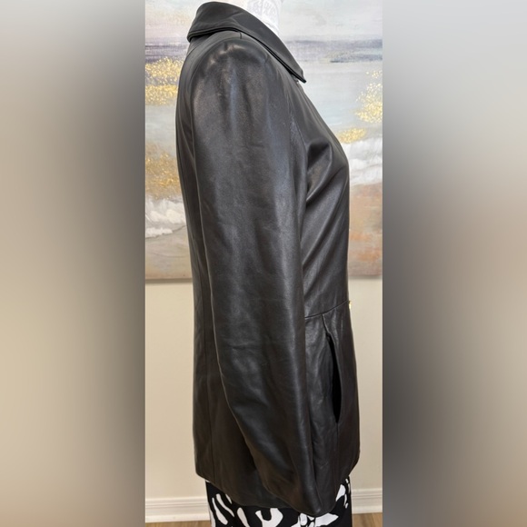 🥳🥳ST. JOHN Marie Grey Collection Leather Coat Jacket, Black - Picture 9 of 16